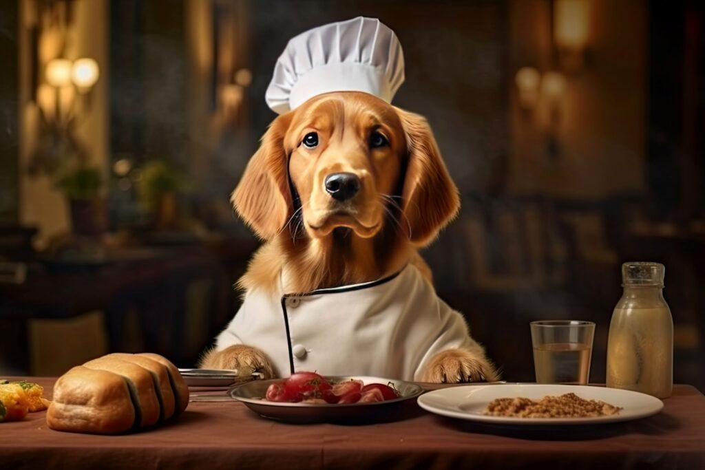 Ein Hund als Koch verkleidet