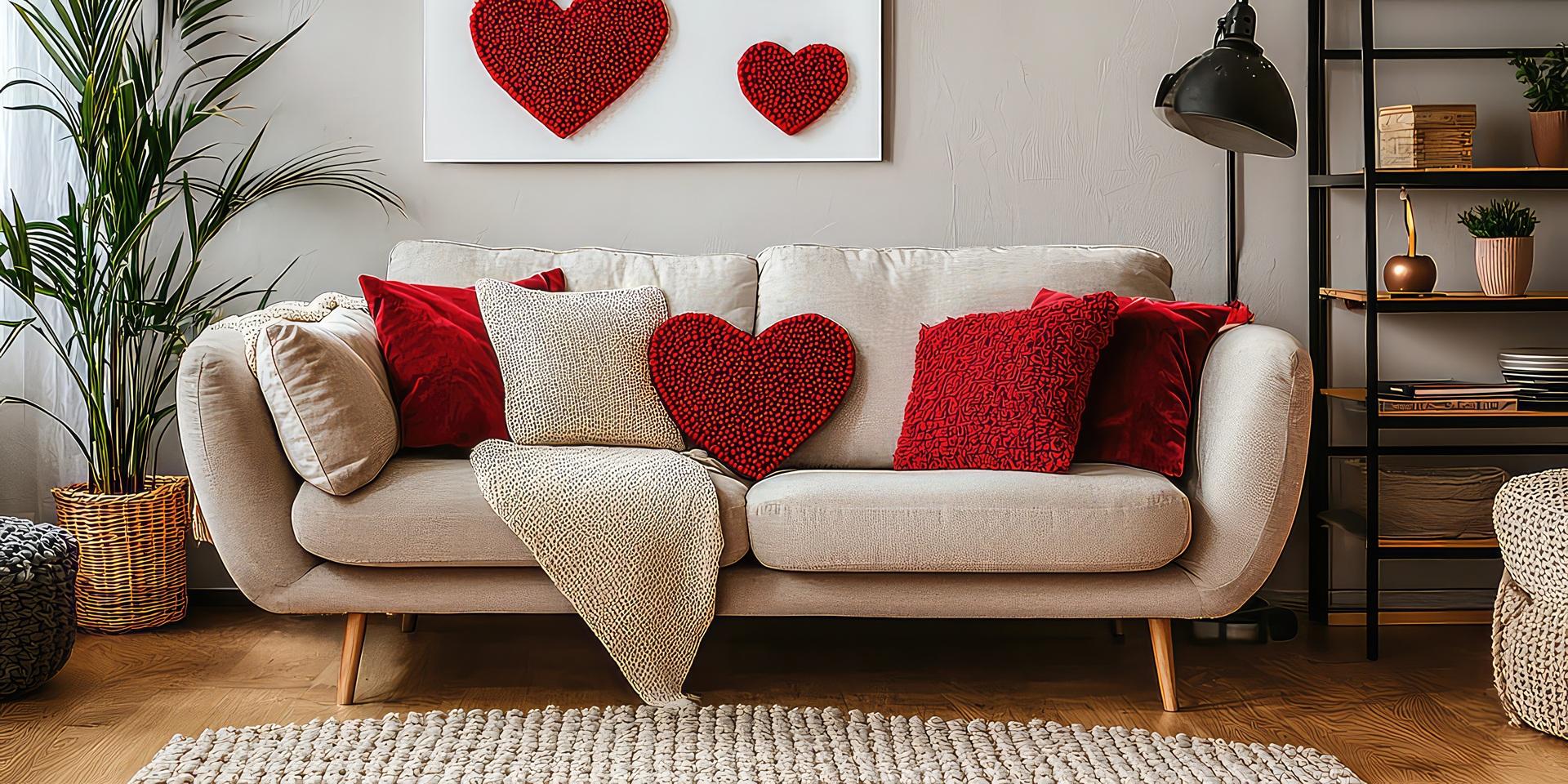 Modernes Wohnzimmer mit Sofa und roten Kissen | Wohnwände