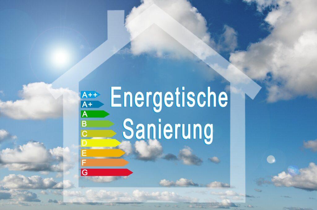 Energieeffizienz-Skala mit Hausumriss und Himmel | Heizölpreise München